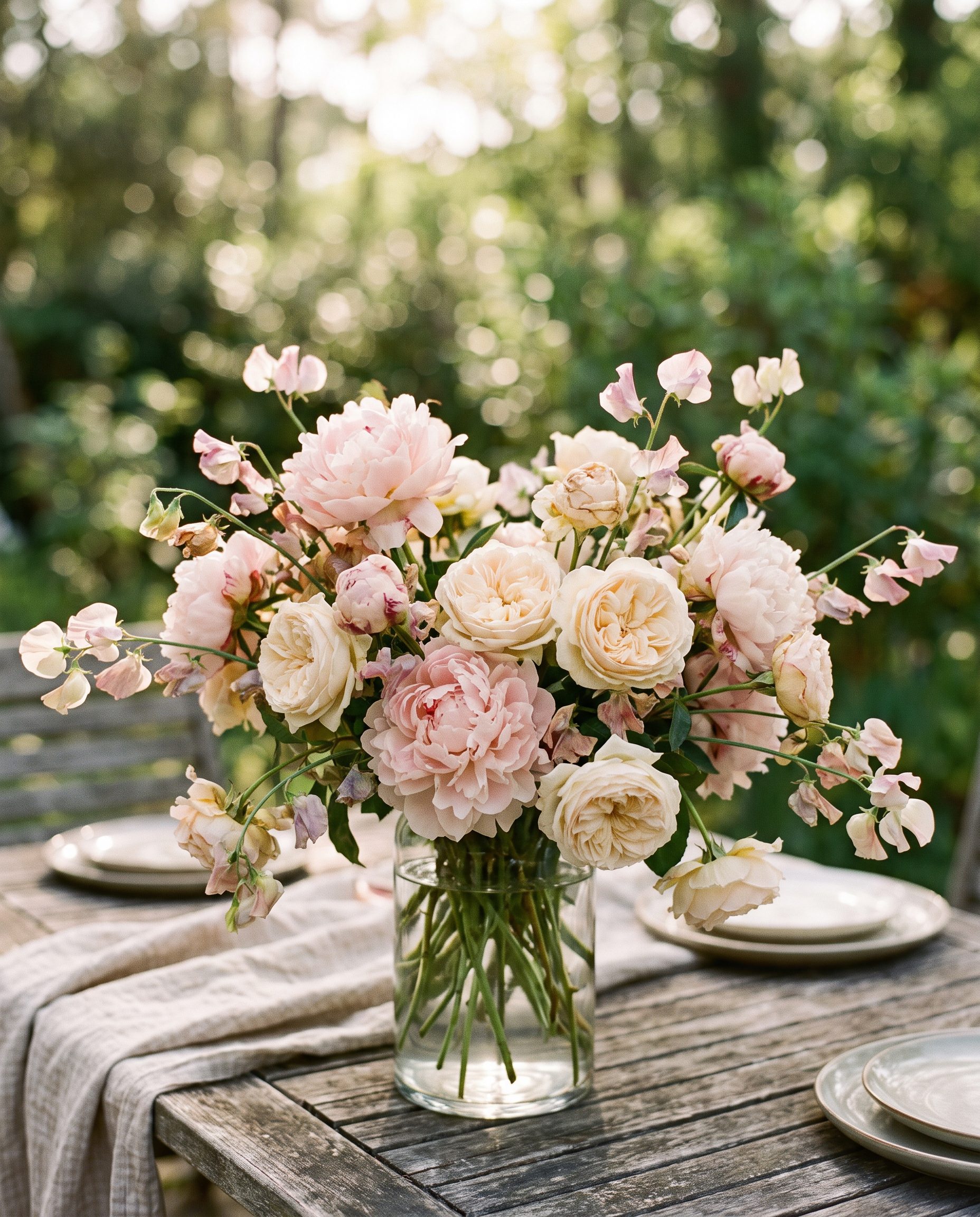 Fleurs d'été : pivoines et roses