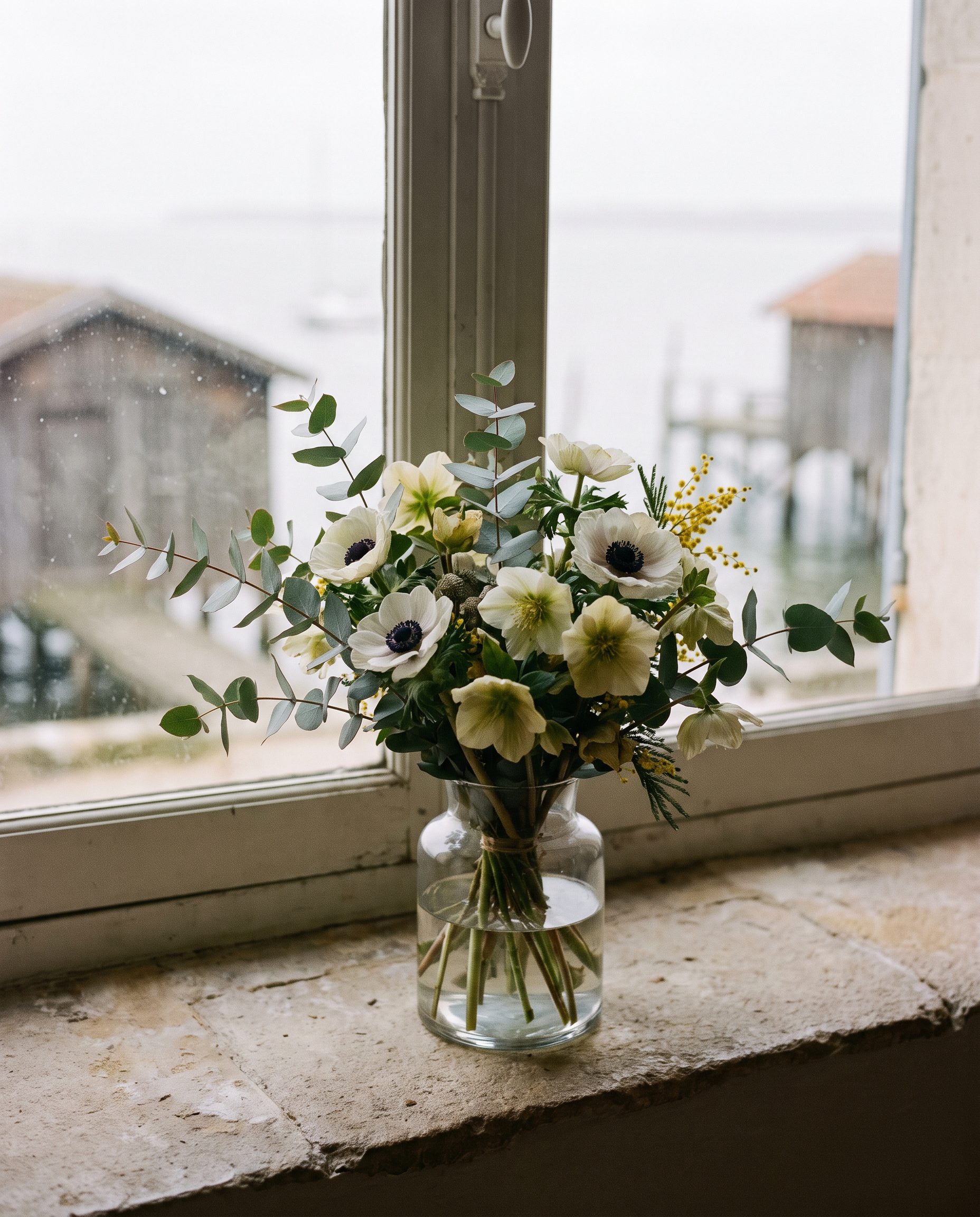 Fleurs d'hiver : anémones et mimosa