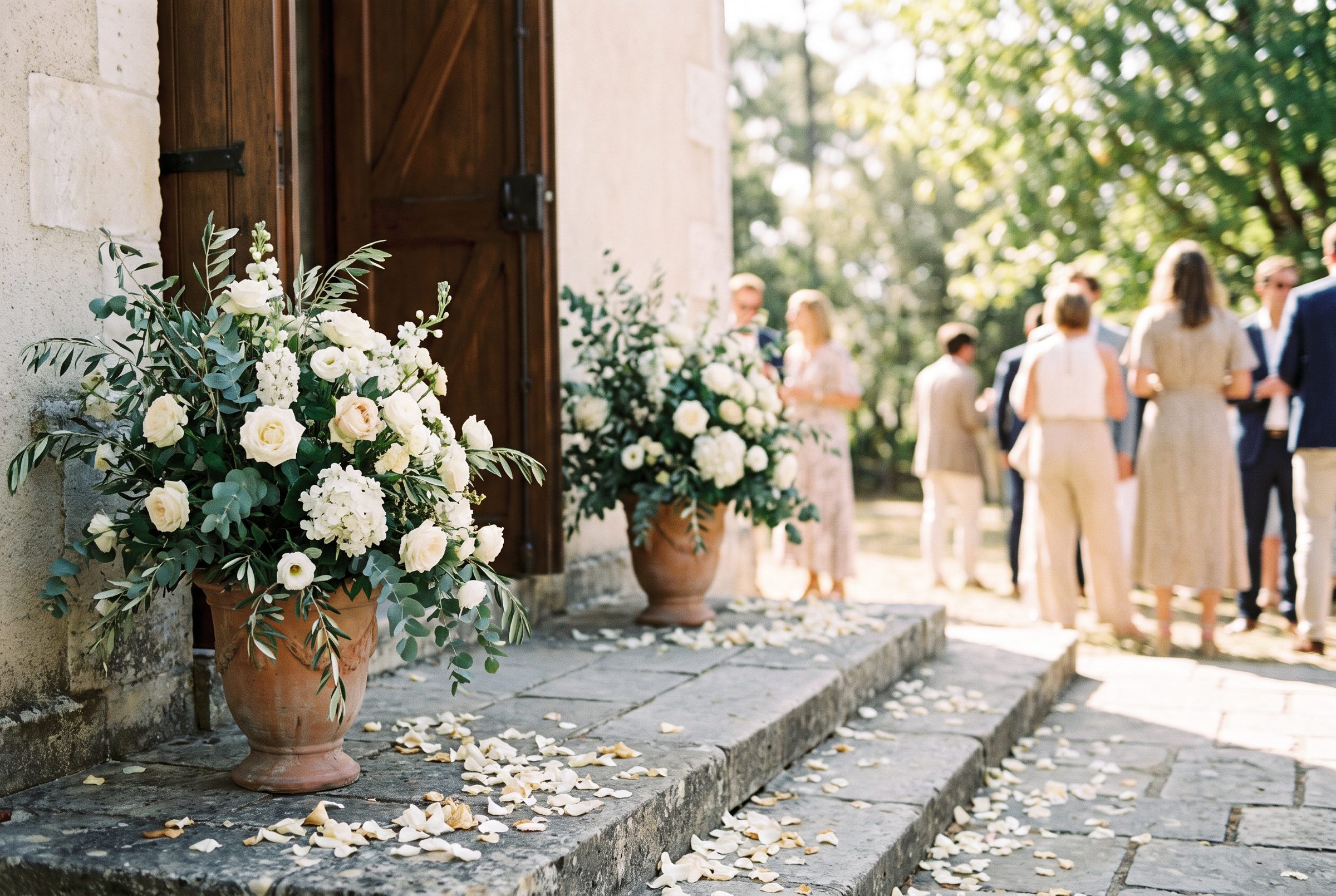 Parvis fleuri à la sortie de l'église