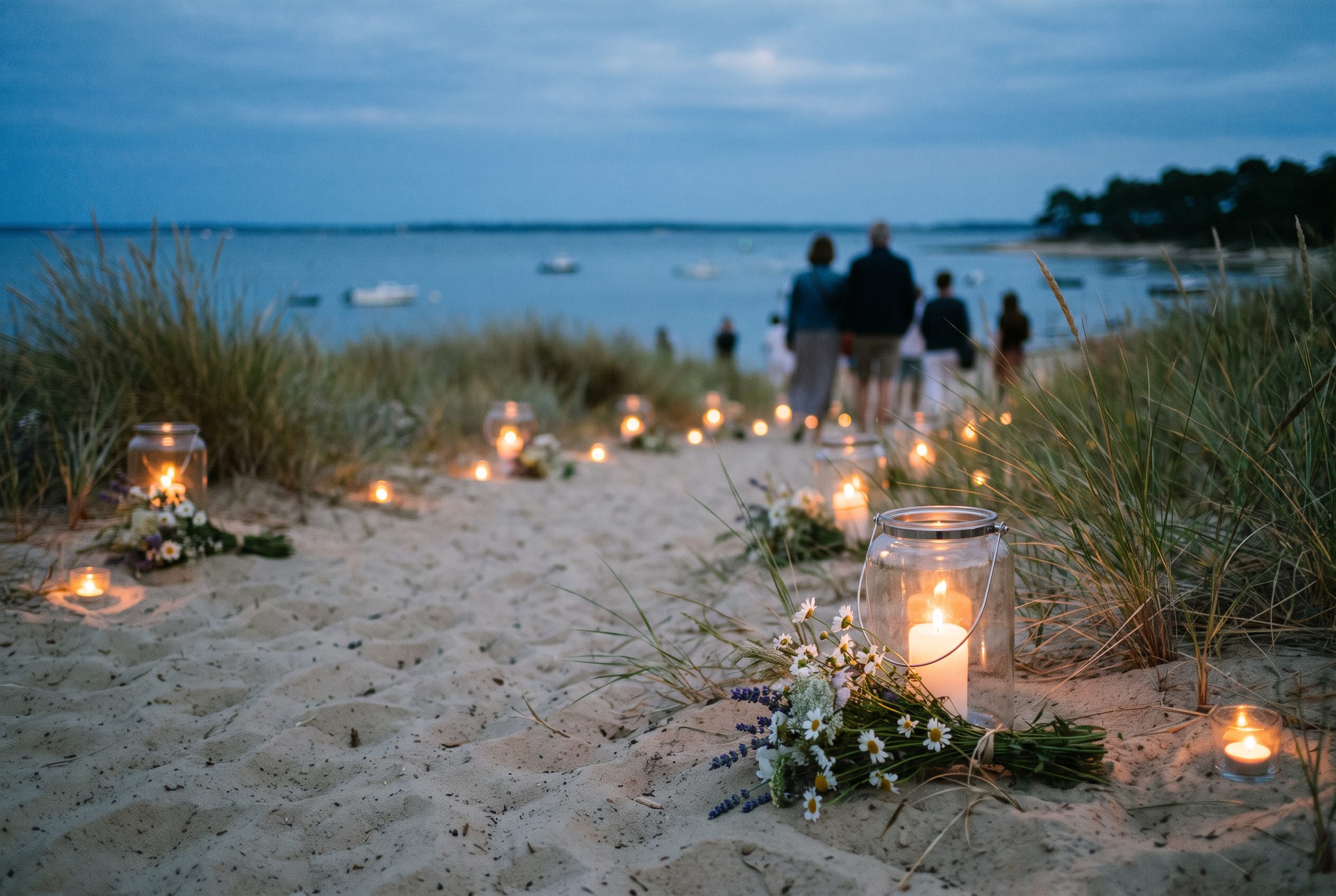 Lanternes sur le chemin de la plage